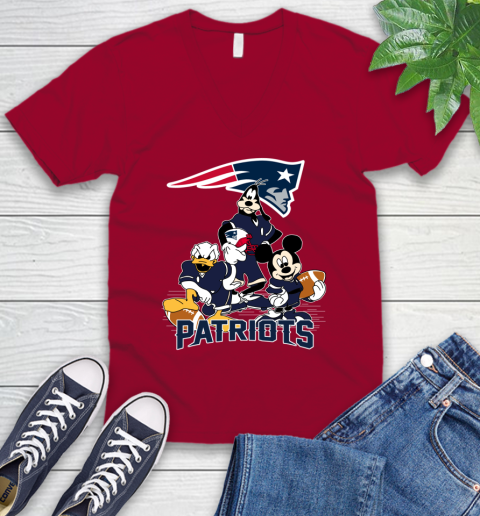 NFL New England Patriots Mickey Mouse Donald Duck Goofy Football Shirt V-Neck T-Shirt 7
