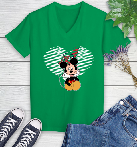 MLB Cleveland Indians The Heart Mickey Mouse Disney Baseball T Shirt_000 Women's V-Neck T-Shirt 5