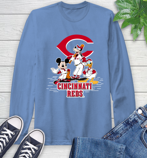 MLB Cincinnati Reds Mickey Mouse Donald Duck Goofy Baseball T Shirt Long Sleeve T-Shirt 12