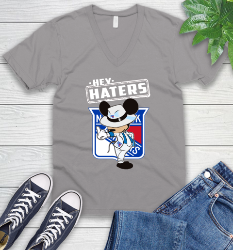 NHL Hey Haters Mickey Hockey Sports New York Rangers V-Neck T-Shirt 3