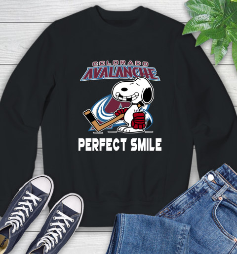 NHL Colorado Avalanche Snoopy Perfect Smile The Peanuts Movie Hockey T Shirt Sweatshirt