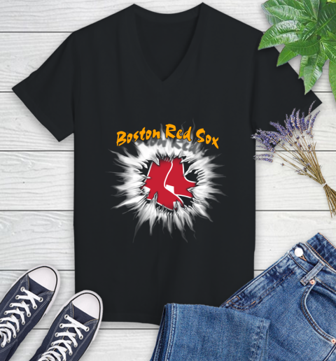 Boston Red Sox MLB Baseball Adoring Fan Rip Sports Women's V-Neck T-Shirt