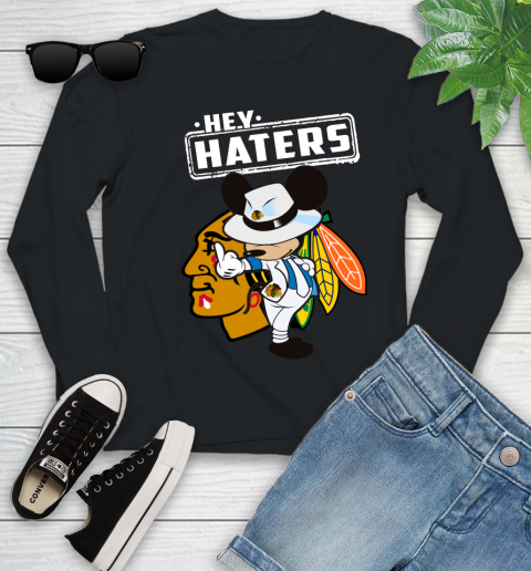 NHL Hey Haters Mickey Hockey Sports Chicago Blackhawks Youth Long Sleeve