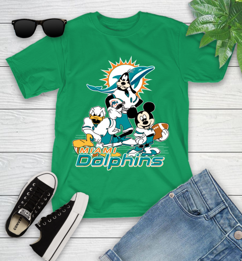 NFL Miami Dolphins Mickey Mouse Donald Duck Goofy Football Shirt Youth T-Shirt 8