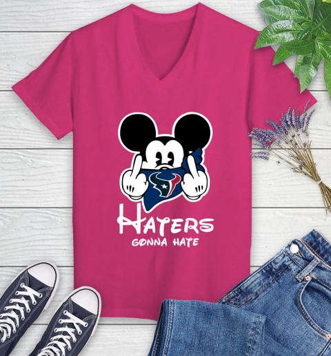 NFL Houston Texans Haters Gonna Hate Mickey Mouse Disney Football T Shirt Women's V-Neck T-Shirt 9