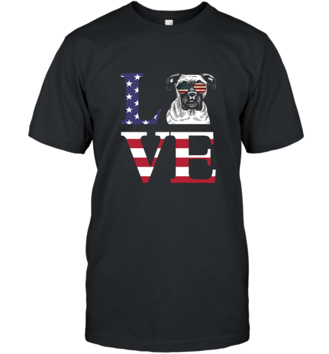 American Flag Boxer Dog Love Shirt  4th of July T Shirt T-Shirt