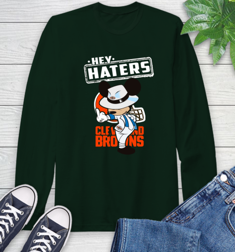 NFL Hey Haters Mickey Football Sports Cleveland Browns Long Sleeve T-Shirt 7
