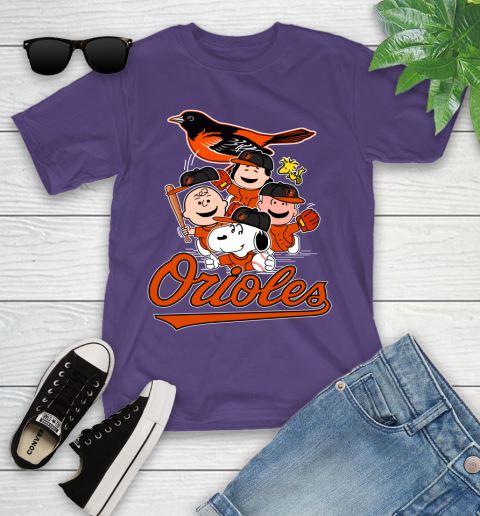 MLB Baltimore Orioles Snoopy Charlie Brown Woodstock The Peanuts Movie Baseball T Shirt_000 Youth T-Shirt 3