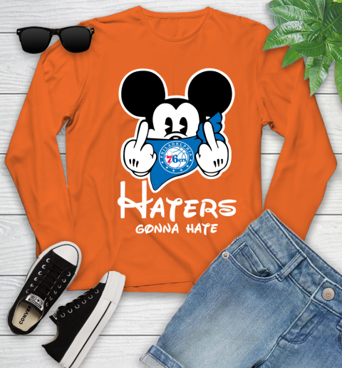 NBA Philadelphia 76ers Haters Gonna Hate Mickey Mouse Disney Basketball T Shirt Youth Long Sleeve 3