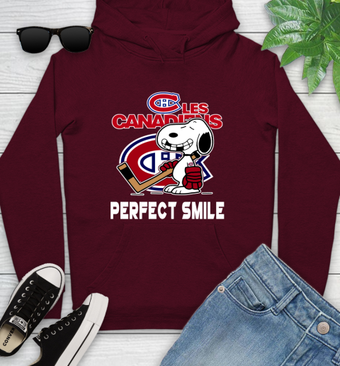 NHL Montreal Canadiens Snoopy Perfect Smile The Peanuts Movie Hockey T Shirt Youth Hoodie 7