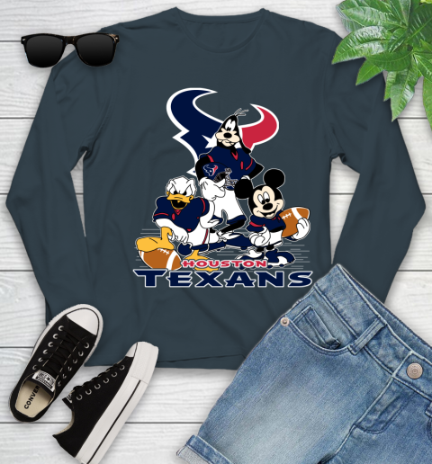NFL Houston Texans Mickey Mouse Donald Duck Goofy Football Shirt Youth Long Sleeve 9