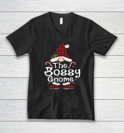 Bossy Gnome Buffalo Plaid Matching Family Christmas V-Neck T-Shirt