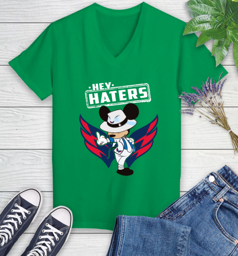 NHL Hey Haters Mickey Hockey Sports Washington Capitals Women's V-Neck T-Shirt 5