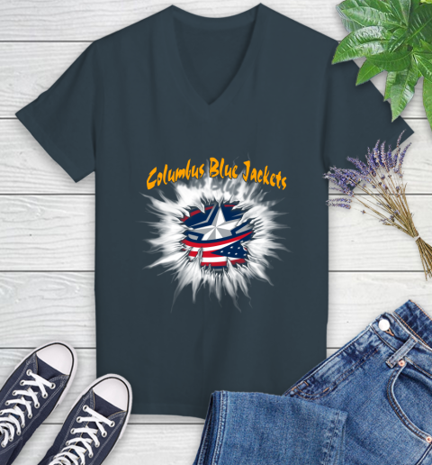 Columbus Blue Jackets NHL Hockey Adoring Fan Rip Sports Women's V-Neck T-Shirt 8