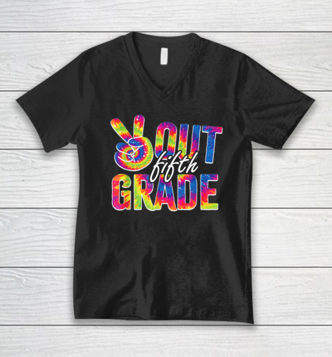 Peace Out Fifth Grade Tie Dye Funny Graduation 5th Grade V-Neck T-Shirt