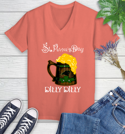 NFL Carolina Panthers St Patrick's Day Dilly Dilly Beer Football Sports Women's V-Neck T-Shirt 6