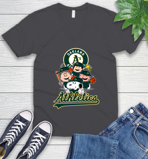 MLB Oakland Athletics Snoopy Charlie Brown Woodstock The Peanuts Movie Baseball T Shirt_000 V-Neck T-Shirt 4