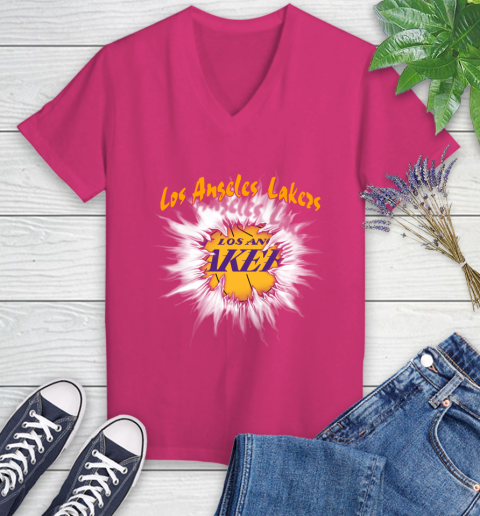 Los Angeles Lakers NBA Basketball Rip Sports Women's V-Neck T-Shirt 9