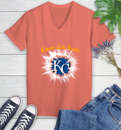 Kansas City Royals MLB Baseball Adoring Fan Rip Sports Women's V-Neck T-Shirt 6