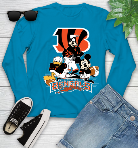 NFL Cincinnati Bengals Mickey Mouse Donald Duck Goofy Football Shirt Youth Long Sleeve 8