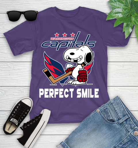 NHL Washington Capitals Snoopy Perfect Smile The Peanuts Movie Hockey T Shirt Youth T-Shirt 3