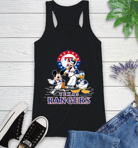 MLB Texas Rangers Mickey Mouse Donald Duck Goofy Baseball T Shirt Racerback Tank