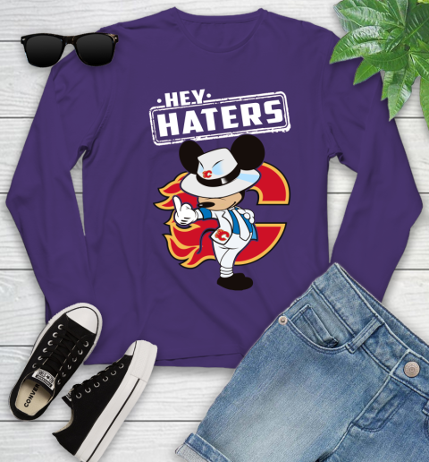 NHL Hey Haters Mickey Hockey Sports Calgary Flames Youth Long Sleeve 4