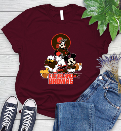 NFL Cleveland Browns Mickey Mouse Donald Duck Goofy Football Shirt Women's T-Shirt 7