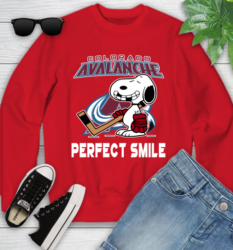 NHL Colorado Avalanche Snoopy Perfect Smile The Peanuts Movie Hockey T Shirt Youth Sweatshirt 8