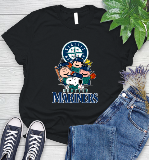 MLB Seattle Mariners Snoopy Charlie Brown Woodstock The Peanuts Movie Baseball T Shirt_000 Women's T-Shirt