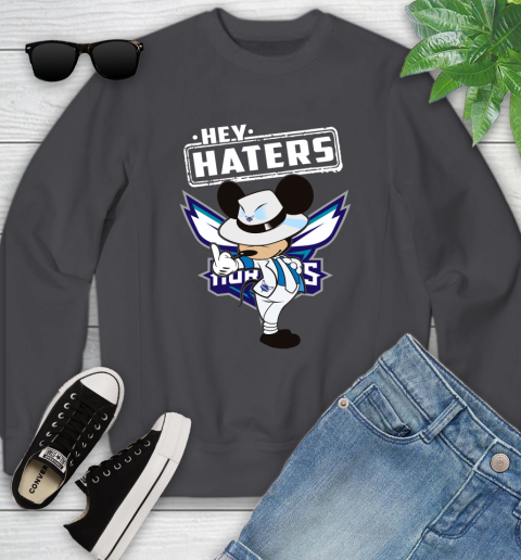 NBA Hey Haters Mickey Basketball Sports Charlotte Hornets Youth Sweatshirt 5