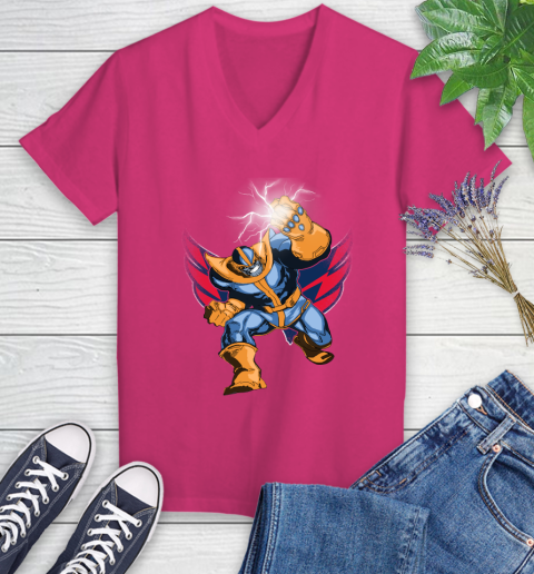 Washington Capitals NHL Hockey Thanos Avengers Infinity War Marvel Women's V-Neck T-Shirt 9