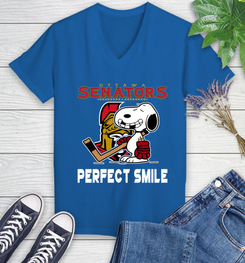 NHL New York Rangers Snoopy Perfect Smile The Peanuts Movie Hockey T Shirt Women's V-Neck T-Shirt 10