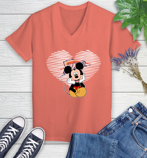 NBA Oklahoma City Thunder The Heart Mickey Mouse Disney Basketball Women's V-Neck T-Shirt 6