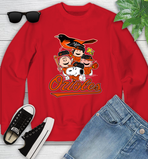 MLB Baltimore Orioles Snoopy Charlie Brown Woodstock The Peanuts Movie Baseball T Shirt_000 Youth Sweatshirt 8