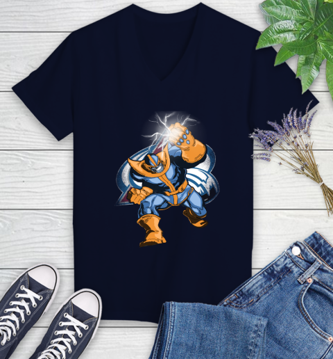 Colorado Avalanche NHL Hockey Thanos Avengers Infinity War Marvel Women's V-Neck T-Shirt 2