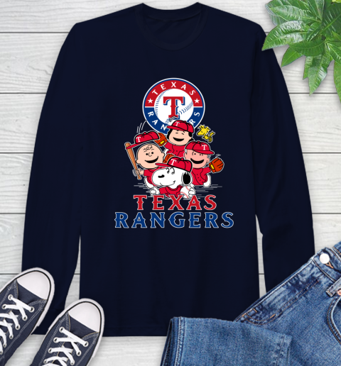 MLB Texas Rangers Snoopy Charlie Brown Woodstock The Peanuts Movie Baseball T Shirt Long Sleeve T-Shirt 3