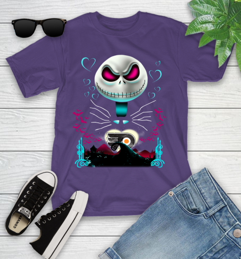 NHL Philadelphia Flyers Jack Skellington Sally The Nightmare Before Christmas Hockey Youth T-Shirt 3