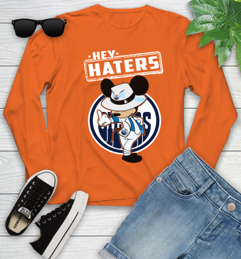 NHL Hey Haters Mickey Hockey Sports Edmonton Oilers Youth Long Sleeve 3