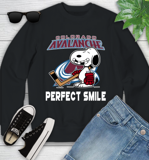 NHL Colorado Avalanche Snoopy Perfect Smile The Peanuts Movie Hockey T Shirt Youth Sweatshirt