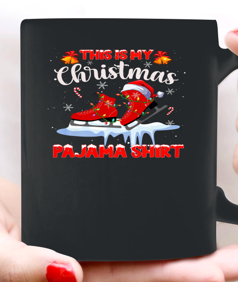 This Is My Christmas Pajama Ice Skating Santa Reindeer Light Ceramic Mug 11oz
