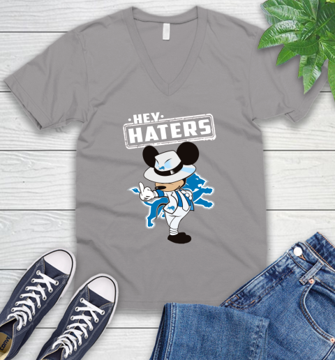NFL Hey Haters Mickey Football Sports Detroit Lions V-Neck T-Shirt 3