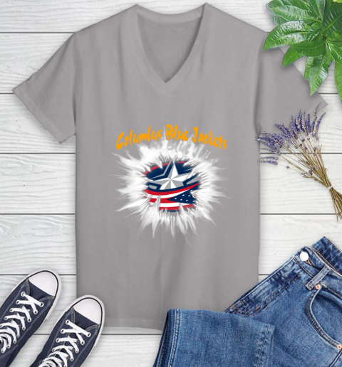 Columbus Blue Jackets NHL Hockey Adoring Fan Rip Sports Women's V-Neck T-Shirt 4
