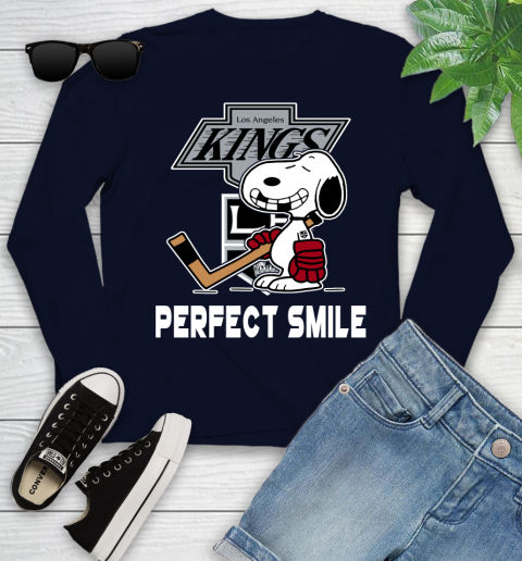 NHL Los Angeles Kings Snoopy Perfect Smile The Peanuts Movie Hockey T Shirt Youth Long Sleeve 2