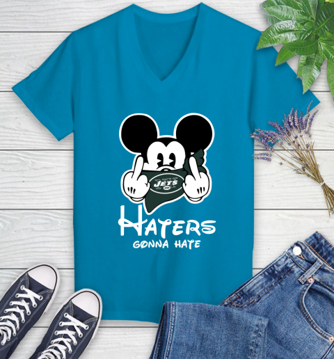 NFL New York Jets Haters Gonna Hate Mickey Mouse Disney Football T Shirt Women's V-Neck T-Shirt 7