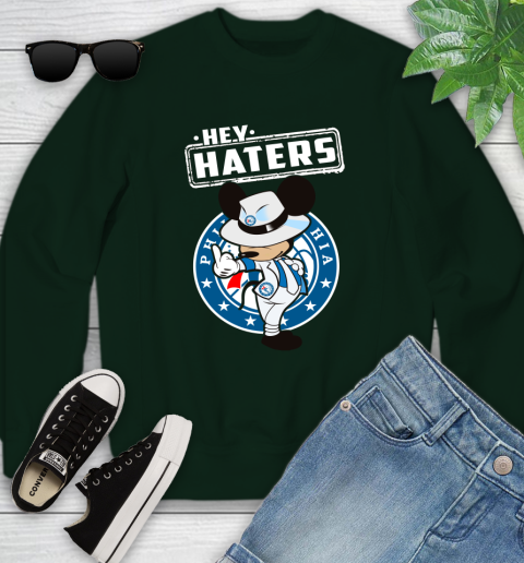 NBA Hey Haters Mickey Basketball Sports Philadelphia 76ers Youth Sweatshirt 9