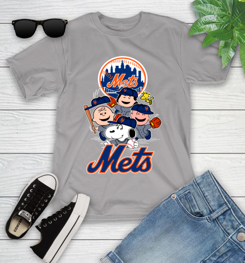 MLB New York Mets Snoopy Charlie Brown Woodstock The Peanuts Movie Baseball T Shirt Youth T-Shirt 4