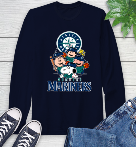 MLB Seattle Mariners Snoopy Charlie Brown Woodstock The Peanuts Movie Baseball T Shirt_000 Long Sleeve T-Shirt 3