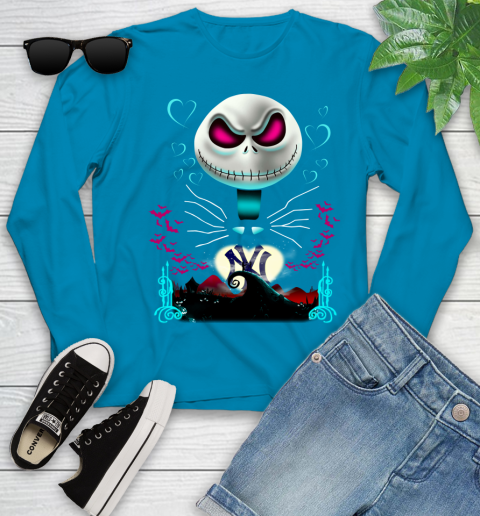 MLB New York Yankees Jack Skellington Sally The Nightmare Before Christmas Baseball Youth Long Sleeve 8