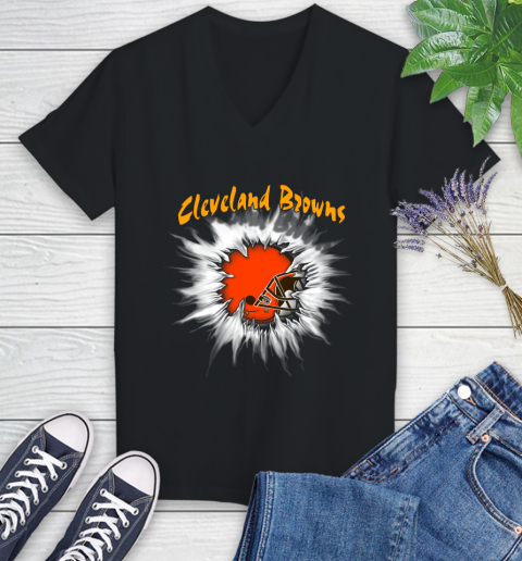 Cleveland Browns NFL Football Adoring Fan Rip Sports Women's V-Neck T-Shirt